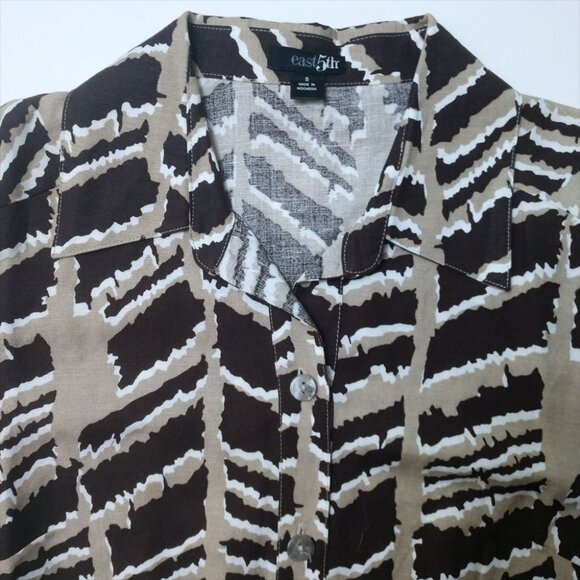 East 5th Women's Geometric Print Brown/Tan Button-Up 3/4 Sleeve Shirt S Small - Picture 3 of 6